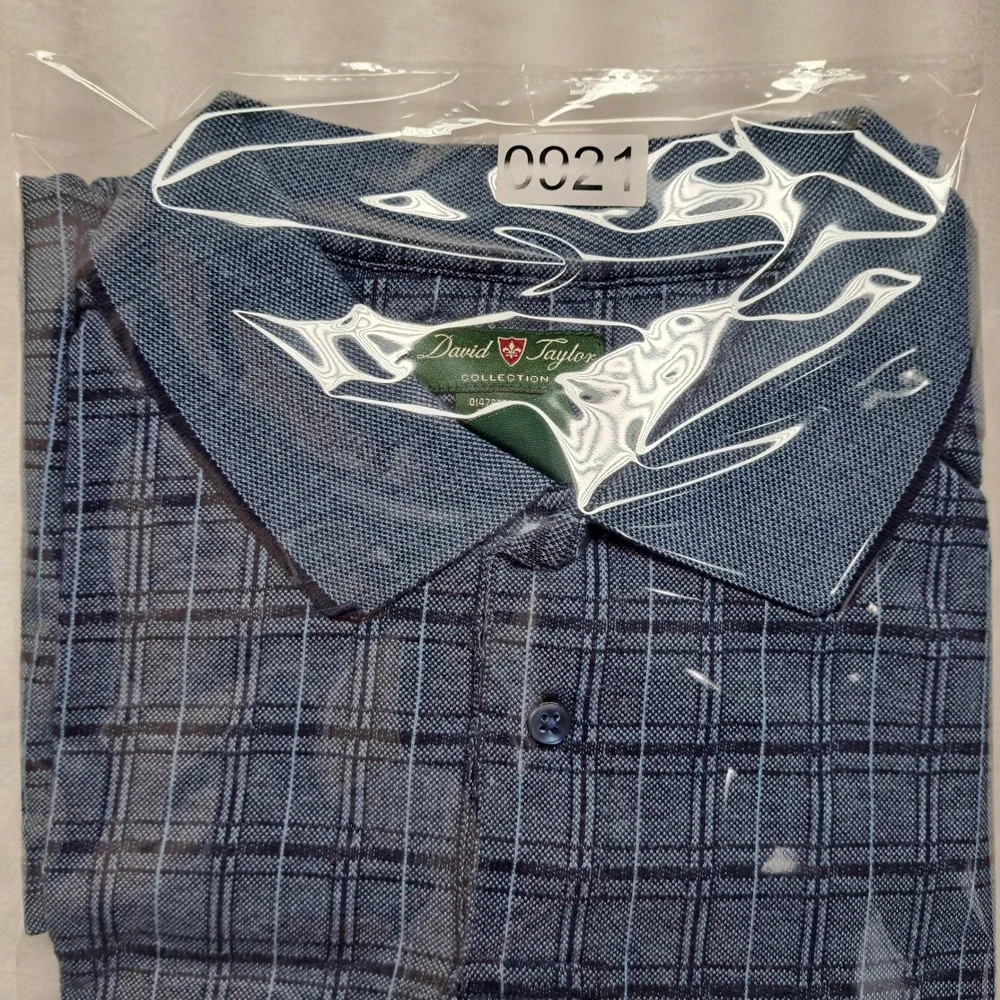 David Taylor Polo Shirt Mens 2XLT Blue Good Grid Pattern Short Sleeve Tall